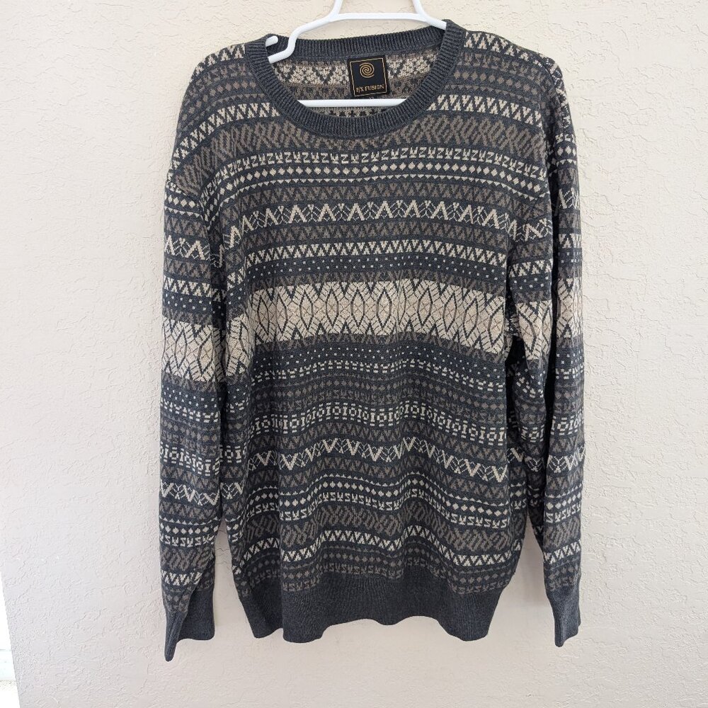 Vintage FX Fusion Geometric Grandpa Sweater Size XL NWOT Oversized
